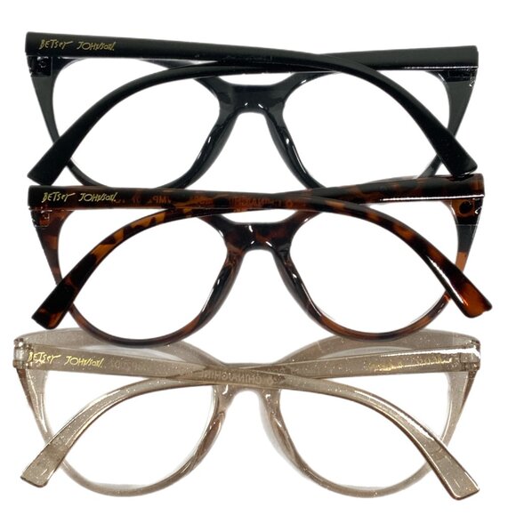 NIP! Betsey Johnson 3 pack Reading Glasses Cat Eye Black Tortoise Glitter +2.00 - Picture 4 of 5